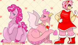 Size: 2600x1500 | Tagged: safe, artist:pawscribbles, imported from derpibooru, pinkie pie, amy rose, crossover, ember (spyro), sonic the hedgehog (series), spyro the dragon, spyro the dragon (series)