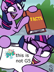 Size: 760x1015 | Tagged: safe, artist:quarium edits, edit, imported from derpibooru, twilight sparkle, alicorn, pony, my little pony: pony life, 2 panel comic, comic, ed edd n eddy, exploitable, exploitable meme, female, g4, g4.5, g5, mare, meme, solo, truth, twilight sparkle (alicorn), twilight's fact book