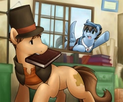 Size: 840x700 | Tagged: safe, artist:onidrill, imported from derpibooru, pony, book, luke triton, ponified, professor layton