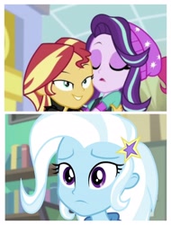 Size: 3106x4096 | Tagged: safe, edit, edited screencap, imported from derpibooru, screencap, starlight glimmer, sunset shimmer, trixie, equestria girls, equestria girls series, forgotten friendship, mirror magic, spoiler:eqg specials, sad