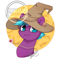 Size: 474x474 | Tagged: safe, artist:helithusvy, artist:thanhvy15599, imported from derpibooru, oc, oc only, oc:starfly, pegasus, pony, blue eyes, blue hair, bust, hat, jewelry, necklace, pegasus oc, purple, witch, witch hat, ych result, your character here