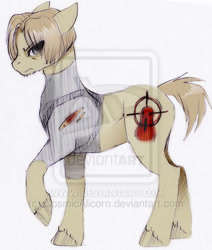 Size: 400x471 | Tagged: source needed, safe, artist:opalacorn, imported from derpibooru, pony, deviantart watermark, leon s. kennedy, obtrusive watermark, ponified, resident evil, solo, watermark