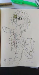 Size: 678x1280 | Tagged: safe, artist:ardilya, imported from derpibooru, pinkie pie, earth pony, pony, christmas, christmas decoration, decoration, female, happy, holiday, shiny, sketch, solo, tongue out, traditional art