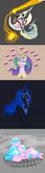 Size: 980x3750 | Tagged: safe, artist:rets, imported from derpibooru, aloe, lotus blossom, nightmare moon, princess celestia, cake, cakelestia, food