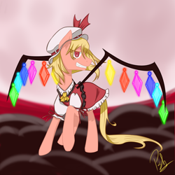 Size: 1000x1000 | Tagged: safe, artist:nikolaz15, imported from derpibooru, pony, vampire, flandre scarlet, ponified, touhou