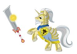 Size: 4485x3115 | Tagged: safe, artist:vistamage, imported from derpibooru, pony, unicorn, armor, ashbringer, beard, facial hair, ponified, simple background, sword, tirion fordring, transparent background, warcraft, weapon