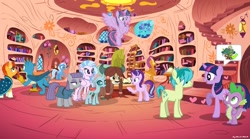 Size: 960x533 | Tagged: safe, artist:alanshimuratyli, artist:faze-alan-mskull2019, imported from derpibooru, gallus, maud pie, ocellus, sandbar, silverstream, smolder, spike, starlight glimmer, sunburst, tree of harmony, trixie, twilight sparkle, yona, alicorn, classical hippogriff, dragon, earth pony, griffon, hippogriff, pony, unicorn, yak, alternate timeline, anachronism, golden oaks library, paradox, student six, time paradox, treelight sparkle, twilight sparkle (alicorn), unicorn twilight