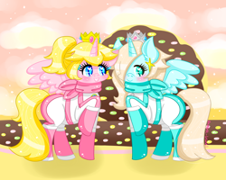 Size: 4000x3200 | Tagged: safe, artist:audra-hime, imported from derpibooru, alicorn, pony, alicornified, commission, crossover, mario kart, mario kart 8, ponified, princess peach, princess rosalina, race swap, rosalina, super mario bros.