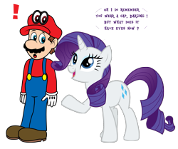 Size: 977x818 | Tagged: safe, artist:zefrenchm, imported from derpibooru, rarity, human, pony, unicorn, cappy (mario), crossover, mario, simple background, super mario bros., super mario odyssey, transparent background