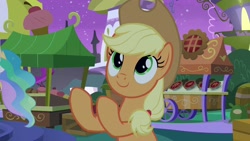 Size: 1920x1080 | Tagged: safe, imported from derpibooru, screencap, applejack, princess celestia, pony, the summer sun setback, cute, jackabetes, looking up, solo focus