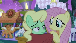 Size: 1920x1080 | Tagged: safe, imported from derpibooru, screencap, apple honey, apple tarty, brolly, emerald green, feather flatterfly, fluttershy, green gem, whitewash, earth pony, pegasus, pony, the summer sun setback, apple family member, butt, female, male, mare, plot, stallion