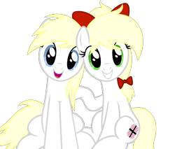 Size: 3131x2665 | Tagged: safe, artist:accu, imported from derpibooru, oc, oc only, oc:aryanne, oc:kyrie, earth pony, pony, aryan, aryan pony, blonde, blonde mane, blue eyes, cute, duo, duo female, female, green eyes, grin, head tilt, looking at you, mare, nazi, nazipone, open mouth, raised hoof, sitting, smiling, wingless
