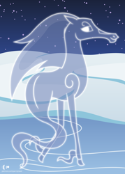 Size: 4000x5600 | Tagged: safe, artist:parclytaxel, imported from derpibooru, oc, oc only, oc:spindle, pony, windigo, ain't never had friends like us, .svg available, absurd resolution, butt, christmas, female, figure skating, hearth's warming, holiday, ice, lake, looking at you, looking back, looking back at you, night, patreon, patreon logo, plot, smiling, snow, solo, stars, transparent flesh, vector, windigo oc