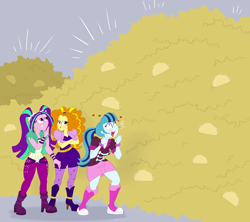 Size: 1800x1596 | Tagged: safe, artist:necrofeline, imported from derpibooru, adagio dazzle, aria blaze, sonata dusk, human, equestria girls, blushing, floating heart, food, gray background, heart, heart eyes, simple background, sonataco, taco, that girl sure loves tacos, that pony sure does love tacos, that siren sure does love tacos, the dazzlings, this will end in weight gain, tongue out, weight gain sequence, wingding eyes