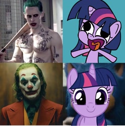 Size: 2205x2222 | Tagged: safe, imported from derpibooru, twilight sparkle, human, pony, my little pony: pony life, bad meme, dank memes, dc comics, dc extended universe, g4.5, joker (2019), meme, pony life drama, shitposting, sonic the hedgehog, sonic the hedgehog (series), spoilers for another series, suicide squad, the joker