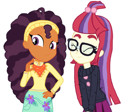 Size: 2064x1820 | Tagged: safe, artist:katnekobase, artist:ktd1993, edit, imported from derpibooru, vector edit, moondancer, saffron masala, equestria girls, equestria girls-ified, female, glasses, lesbian, moonmasala, shipping, smiling, smirk, vector