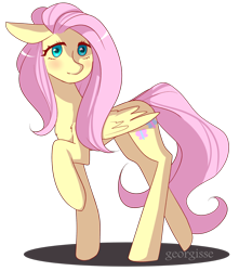 Size: 840x951 | Tagged: safe, artist:georgisse-tyan, imported from derpibooru, fluttershy, pegasus, pony, blushing, female, mare, raised hoof, raised leg, simple background, solo, tallershy, transparent background