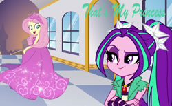 Size: 2000x1231 | Tagged: safe, artist:bigpurplemuppet99, edit, edited screencap, imported from derpibooru, screencap, aria blaze, fluttershy, costume conundrum, equestria girls, equestria girls series, spoiler:choose your own ending (season 2), spoiler:eqg series (season 2), ariashy, beautiful, clothes, costume conundrum: rarity, dress, female, flutterblaze, gown, lesbian, princess fluttershy, shipping, twirl