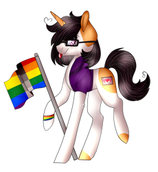 Size: 858x932 | Tagged: safe, artist:xpastel-lightytx, imported from derpibooru, oc, oc only, oc:saver, pony, unicorn, bracelet, clothes, cute, female, homoflexible, jewelry, looking at you, pride, pride flag, solo, tongue out, vest