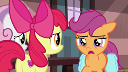 Size: 1920x1080 | Tagged: safe, imported from derpibooru, screencap, apple bloom, scootaloo, sweetie belle, earth pony, pegasus, pony, unicorn, the last crusade, bloom butt, butt, cutie mark, cutie mark crusaders, female, filly, plot, saddle bag, the cmc's cutie marks