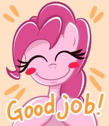 Size: 2126x2455 | Tagged: safe, artist:garammasara, imported from derpibooru, pinkie pie, pony, blush sticker, blushing, eyes closed, happy, smiling