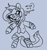 Size: 587x619 | Tagged: safe, artist:thebirdiebin, imported from derpibooru, oc, oc only, oc:high strings, pony, unicorn, bowtie, clothes, dialogue, joker (2019), mismatched socks, monochrome, pun, smiling, socks, solo, suit, the joker, we live in a society