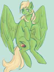 Size: 750x1000 | Tagged: safe, artist:gree3, imported from derpibooru, oc, oc only, pegasus, pony, blue background, female, heterochromia, mare, simple background, solo