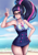 Size: 777x1100 | Tagged: safe, artist:the-park, imported from derpibooru, sci-twi, twilight sparkle, human, equestria girls, adorasexy, armpits, attached skirt, beach, beach babe, blue swimsuit, clothes, cloud, cute, female, geode of telekinesis, glasses, human coloration, looking at you, magical geodes, ocean, one-piece swimsuit, peace sign, sci-twi swimsuit, sexy, skirt, sky, smiling, solo, striped swimsuit, swimsuit, tricolor swimsuit, twiabetes