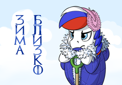 Size: 1000x700 | Tagged: safe, artist:fynjy-87, imported from derpibooru, oc, oc only, oc:marussia, earth pony, pony, cyrillic, female, mare, nation ponies, russia, russian, solo, winter is coming