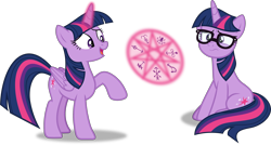 Size: 3342x1791 | Tagged: safe, artist:frownfactory, imported from derpibooru, sci-twi, twilight sparkle, alicorn, unicorn, equestria girls, equestria girls series, .svg available, equestria girls ponified, excited, female, glasses, heptagram, horn, magic, magic symbols, mare, raised hoof, simple background, sitting, svg, transparent background, twilight sparkle (alicorn), twolight, unicorn sci-twi, vector, wings, worried