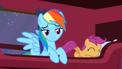 Size: 1280x720 | Tagged: safe, edit, edited screencap, imported from derpibooru, screencap, rainbow dash, scootaloo, pony, over a barrel, train