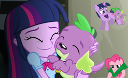 Size: 800x490 | Tagged: artist needed, source needed, safe, edit, edited screencap, imported from derpibooru, screencap, spike, twilight sparkle, dog, a friend in deed, equestria girls, rainbow rocks, check mark, cute, female, hug, male, mama twilight, shipping, spikabetes, spike the dog, spikelove, straight, twiabetes, twispike