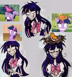 Size: 2656x2854 | Tagged: safe, artist:citi, imported from derpibooru, screencap, twilight sparkle, bird, human, lesson zero, bird nest, female, floppy ears, humanized, messy mane, nest, scene interpretation, screencap reference, traditional art, twilight snapple