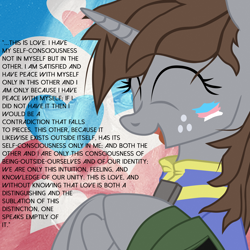 Size: 1200x1200 | Tagged: safe, artist:aaronmk, edit, imported from derpibooru, oc, oc only, oc:littlepip, pony, unicorn, fallout equestria, bust, clothes, cute, eyes closed, fanfic, fanfic art, female, frog (hoof), heart, hegel, hooves, horn, jumpsuit, mare, open mouth, pipbuck, pride, pride flag, solo, text, transgender pride flag, underhoof, vault suit