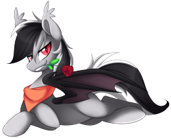 Size: 2778x2228 | Tagged: safe, artist:scarlet-spectrum, imported from derpibooru, oc, oc only, oc:stormdancer, bat pony, pony, adorasexy, bandana, bat pony oc, bat wings, cute, flower, flower in mouth, male, patreon, patreon reward, romantic, rose, rose in mouth, sexy, simple background, solo, stallion, transparent background, wings