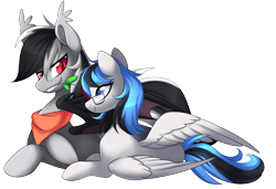 Size: 3437x2345 | Tagged: safe, alternate version, artist:scarlet-spectrum, imported from derpibooru, oc, oc:kezzie, oc:stormdancer, bat pony, pony, bandana, bat pony oc, bat wings, blue eyes, cute, female, looking at each other, love, male, mare, patreon, patreon reward, red eyes, romantic, stallion, straight, wings