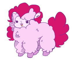 Size: 1280x1129 | Tagged: safe, artist:toksinblack, imported from derpibooru, pinkie pie, alpaca, alpacafied, beady eyes, cute, diapinkes, female, fluffy, open mouth, simple background, solo, species swap, white background