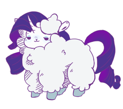 Size: 1280x1129 | Tagged: safe, artist:toksinblack, imported from derpibooru, rarity, alpaca, alpacafied, beady eyes, cute, female, fluffy, horn, lidded eyes, raribetes, simple background, solo, species swap, white background