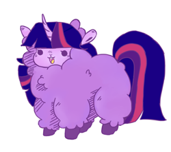 Size: 1280x1129 | Tagged: safe, artist:toksinblack, imported from derpibooru, twilight sparkle, alpaca, alpacafied, beady eyes, cute, female, fluffy, horn, open mouth, simple background, solo, species swap, twiabetes, white background