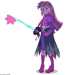 Size: 3633x4015 | Tagged: safe, artist:gamerpen, imported from derpibooru, twilight sparkle, human, equestria girls, alternate hairstyle, clothes, crossover, disney, female, keyblade, kingdom hearts, midnight sparkle, simple background, solo, transparent background, vanitas, video game crossover