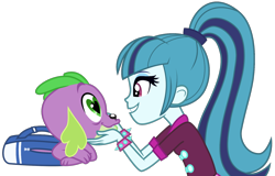 Size: 1718x1102 | Tagged: safe, deleted from derpibooru, imported from derpibooru, sonata dusk, spike, dog, human, equestria girls, caress, cute, female, heart eyes, male, shipping, simple background, smiley face, sonatabetes, spinata, straight, transparent background, wingding eyes