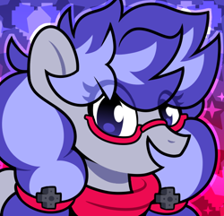 Size: 580x560 | Tagged: safe, artist:krazybonestv, imported from derpibooru, oc, oc:cinnabyte, pony, adorkable, bandana, cinnabetes, cute, dork, glasses, icon, looking at you, pigtails