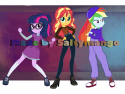 Size: 2000x1500 | Tagged: safe, artist:saltymango, imported from derpibooru, rainbow dash, sci-twi, sunset shimmer, twilight sparkle, equestria girls