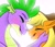 Size: 2698x2309 | Tagged: safe, artist:bella-pink-savage, artist:bellbell123, imported from derpibooru, applejack, spike, dragon, pony, applespike, blushing, bust, cute, eyes closed, female, hand on cheek, high res, jackabetes, male, older, older spike, open mouth, portrait, profile, shipping, simple background, spikabetes, straight, white background