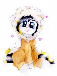 Size: 2322x3096 | Tagged: safe, artist:liaaqila, imported from derpibooru, oc, oc only, oc:rory gigabyte, eevee, pegasus, pony, clothes, costume, glasses, halloween, halloween costume, heart, high res, male, pokémon, simple background, smiling, solo, stallion, traditional art, white background