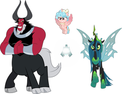 Size: 1021x783 | Tagged: safe, artist:lincolnbrewsterfan, imported from derpibooru, cozy glow, lord tirek, queen chrysalis, alicorn, centaur, changeling, changeling queen, pony, the ending of the end, .svg available, alicornified, bell, cozycorn, evil grin, female, filly, grin, grogar's bell, male, race swap, simple background, smiling, transparent background, ultimate chrysalis, vector