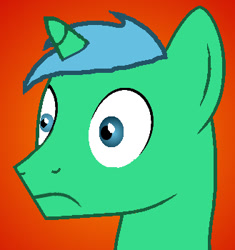 Size: 329x350 | Tagged: safe, artist:hybrid-changling, imported from derpibooru, oc, oc only, oc:cloud calculation, pony, unicorn, bust, frown, gradient background, horn, male, solo, stallion, unicorn oc