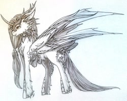 Size: 1024x821 | Tagged: safe, artist:oneiria-fylakas, imported from derpibooru, braham, original species, monochrome, solo, traditional art