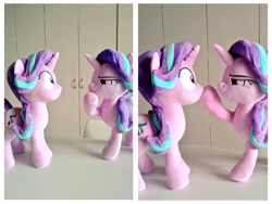 Size: 1280x960 | Tagged: safe, artist:nekokevin, imported from derpibooru, starlight glimmer, pony, unicorn, series:nekokevin's glimmy, boop, duo, female, glimmerposting, irl, lidded eyes, looking at each other, mare, meme, noseboop, photo, plushie, raised hoof, self ponidox, shrunken pupils, smiling, smug, thinking