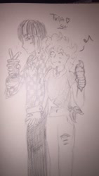 Size: 1080x1920 | Tagged: artist needed, safe, imported from derpibooru, pinkie pie, twilight sparkle, human, female, food, holding hands, humanized, humanized i guess, ice cream, lesbian, shipping, sketch, smoothie, traditional art, twinkie